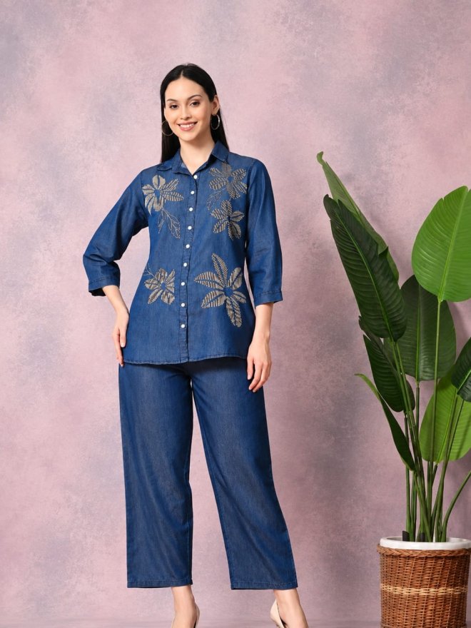 Flora Bloom Embroidered Denim Co-Ord Set