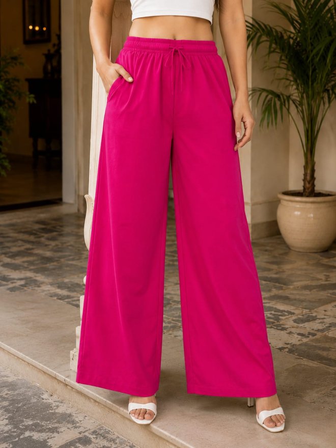 Women’s Solid Hot Pink Wide-Leg Palazzo Pants