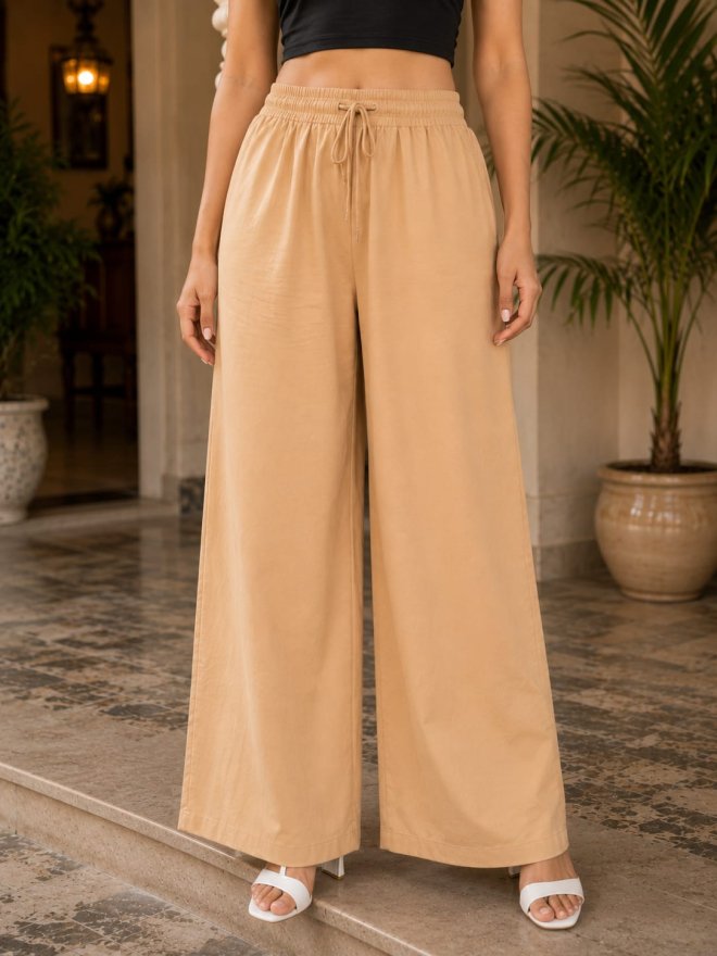 Women’s Beige Wide-Leg Palazzo Pants