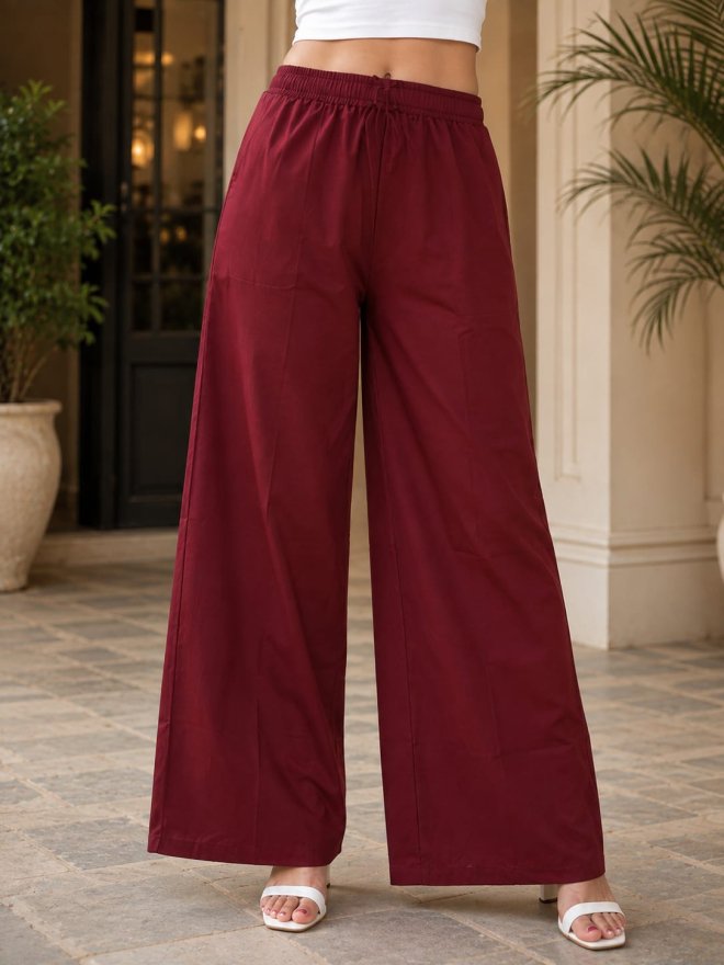 Women’s Maroon Wide-Leg Palazzo Pants