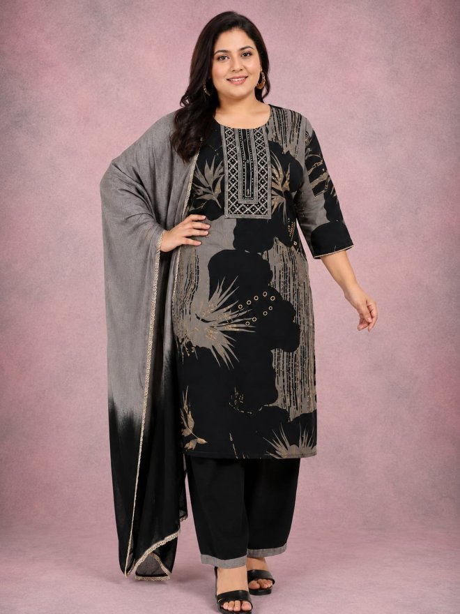Women’s best Plus Size Rayon Printed 3-Piece Suit Set