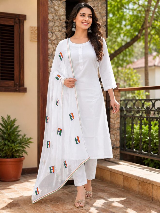 White Tricolor Embroidered Dupatta