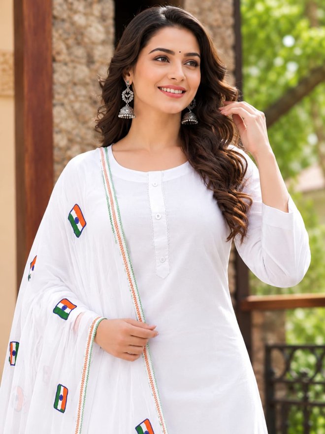 White Tricolor Embroidered Dupatta
