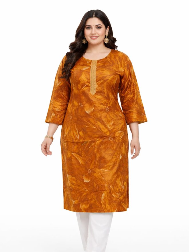Mustard Marble Print  Plus Size Straight Kurti