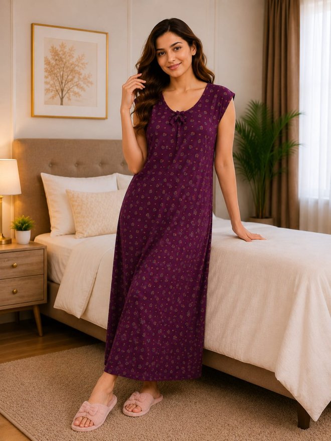 Women’s Maroon Floral Printed Nighty
