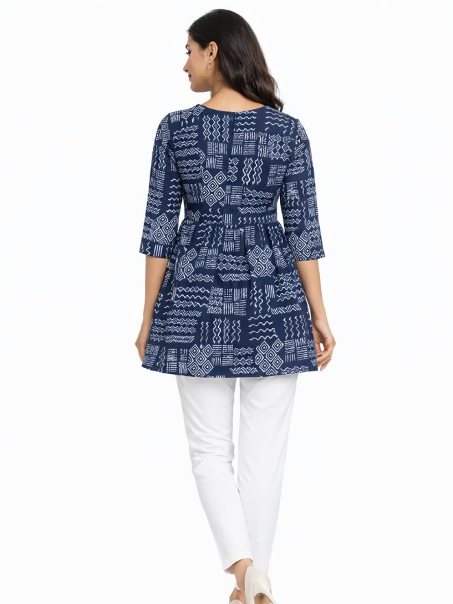 Women’s Navy Blue Printed Peplum Top