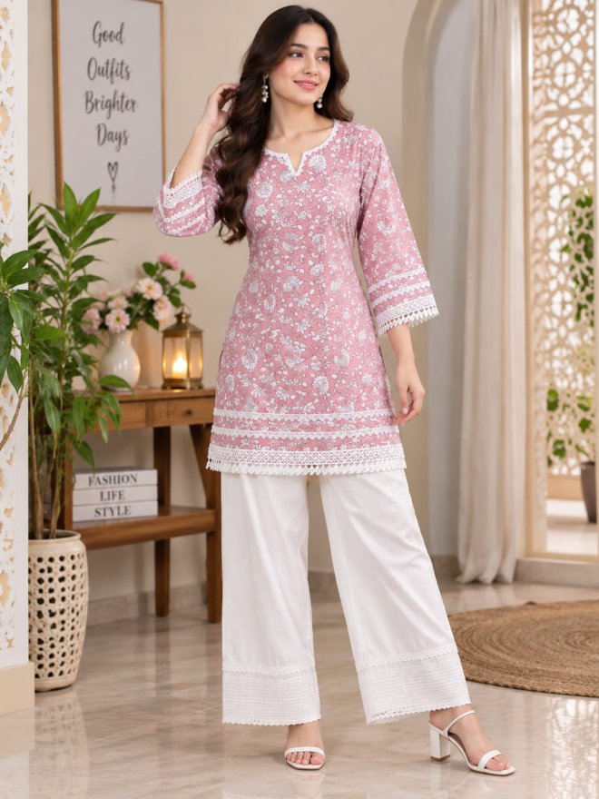 Pink Printed Farsi Salwar Suit Set