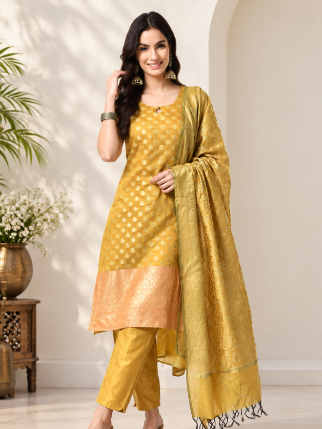 Banarasi Woven Silk Blend Suit Set