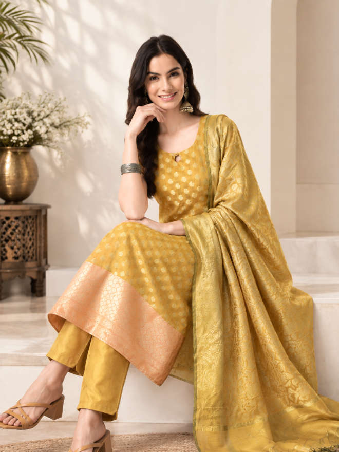Banarasi Woven Silk Blend Suit Set