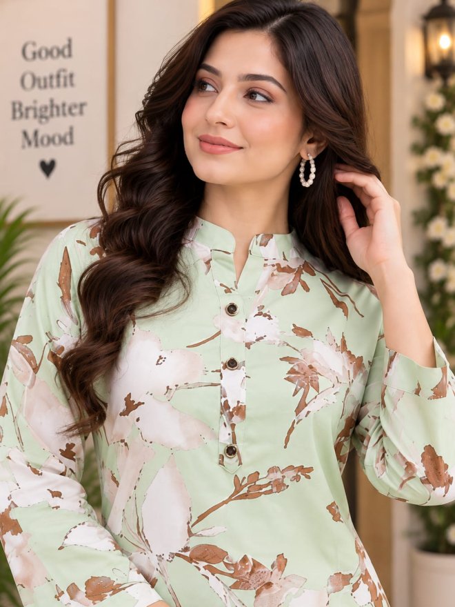 Pastel Green Floral Printed Women’s  rayonTop